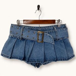 NEW Edikted Small Belt Pleated Denim Micro Skort Y2K Bratz Indie Sleaze Festival